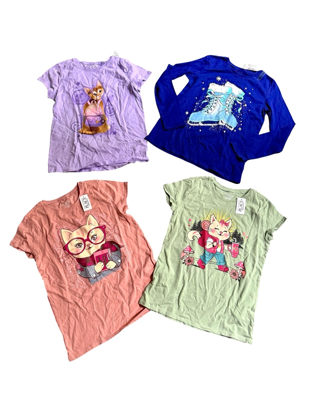 NWT New CHILDRENS PLACE Lot of 4 Tee Shirts Cat Ice Skates Graphics Girls l